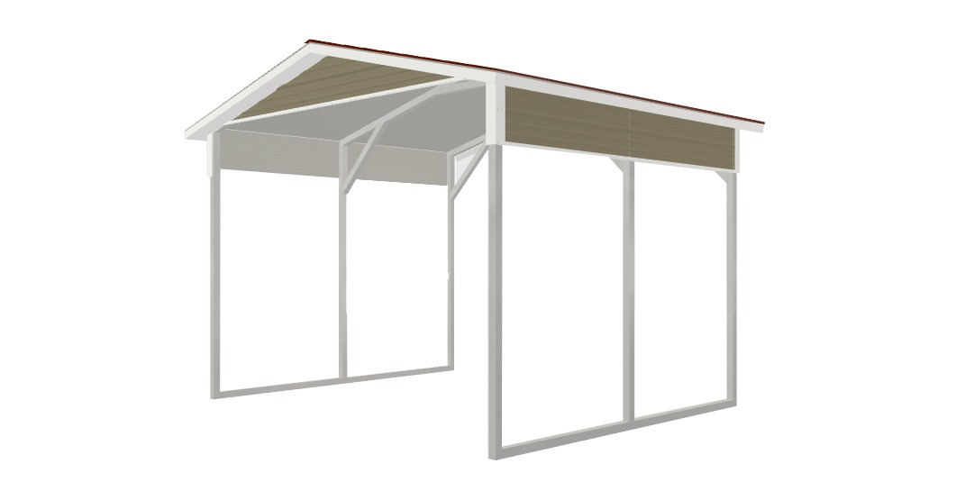 Starting off with the most economical and most low cost carport, the Regular Style Metal Carport, (Standard Rolled-Corner Type), the Carport comes with the Standard Horizontal Roof. The Roof Panels run parallel to the side of this type Carport. Water will drain to the front or the back of the Carport. This is sometimes called the Classic Style